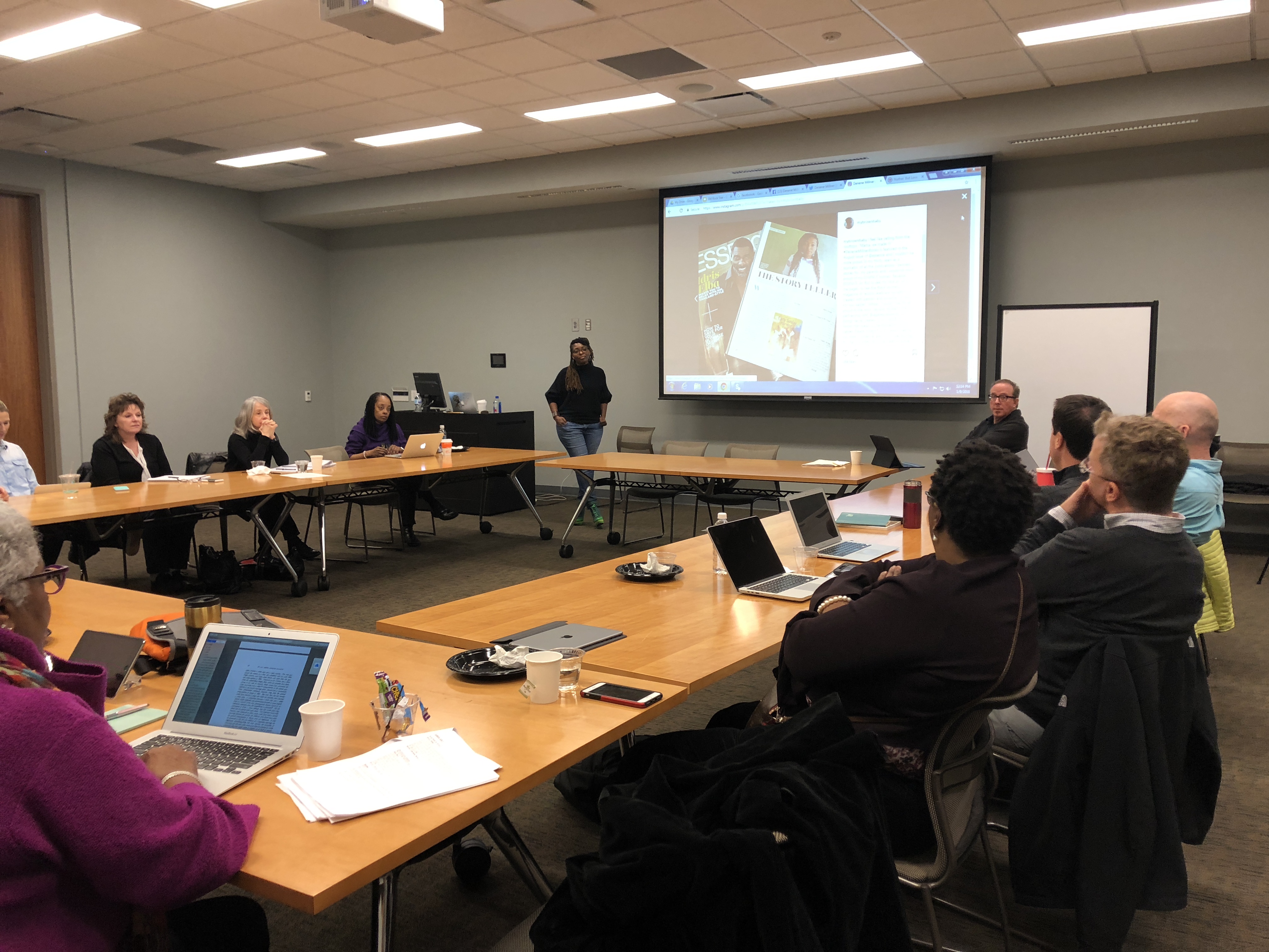 MFA students listen to author Denene Millner.